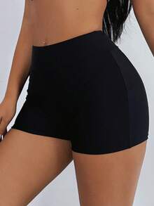 Swim Basics Summer Beach Swimming Basic Women's High Waist Tight Holiday Solid Color Halloween Store Celebration Bikini Bottoms - Black - View 4