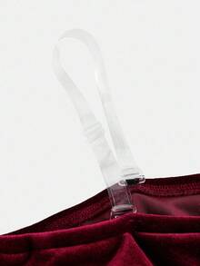 SHEIN 女童酒紅色天鵝絨洋裝，適合秋季、7歲生日、優雅露肩荷葉邊泡泡裙，婚禮晚宴派對畢業禮服紅裙 - 酒紅色 - 查看 3