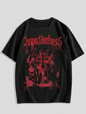 Goth Men's Casual Cross Print Short Sleeve T-Shirt