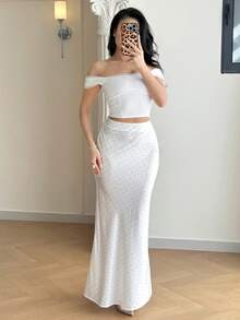 Feyla Women's Polka Dot Print Minimalist Casual Skirt White Skirt Polka Dot Skirt Mermaid Skirt Elegant Skirt Satin Skirt