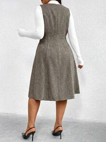 Auvina Plus Size Women Casual Versatile Vacation Bib Overall Dress, Autumn/Winter - Brown - View 2