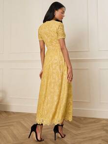 Lilora Đầm ren màu trơn thanh lịch dành cho nữ dự tiệc - Màu vàng - Xem 2