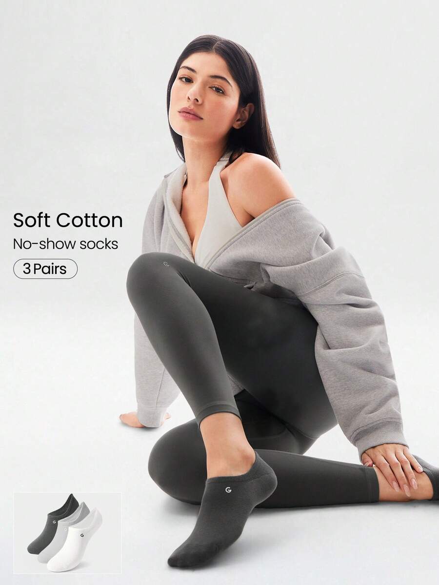 GLOWMODE 3 Pairs Invisible No-Show Socks Walk A Mile Soft Grip Daily Studio Workout Gym - white + light gray + dark gray. - View 1