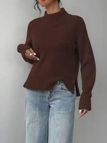 Plus Size Sweaters - Brown - View 2
