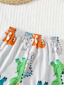 2件套男婴灰色开衫短袖长裤卡通恐龙休闲舒适宽松睡衣套装，夏季 - 灰色 - 查看 6