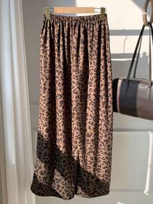 SHEIN EZwear Women's Casual Leopard Print Drawstring Waist Loose Pants - Brown - View 2