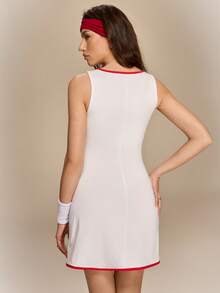 Hanevo Đầm mini dệt kim không tay cổ khoét dáng chữ A thanh lịch, thoải mái, thích hợp cho mùa xuân/hè, đi nghỉ mát, chơi tennis, chạy bộ, tập thể dục dành cho nữ. - trắng - Xem 2