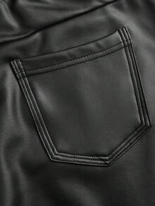 SHEIN Tall 高腰PU皮紧身裤 - 黑色 - 查看 6