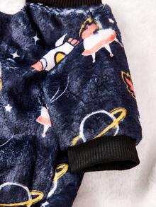 PETSIN 1 Pc Lunar Rocket Printed Flannel Pet Black Autumn/Winter Thick Warm Pet Clothing - Black - View 10