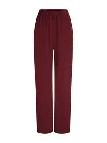TaskEZ 2pcs White & Red Splice Casual V-Neck Short Sleeve Top And Pants Uniform Set, Cleaning Service Uniform Set - Burgundy - View 6
