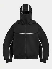ROMWE MEN Street Life Men's Dual-Hood Zip-Front Casual Loose Sweatshirt - Black - View 1