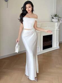 Feyla Women's Polka Dot Print Minimalist Casual Skirt White Skirt Polka Dot Skirt Mermaid Skirt Elegant Skirt Satin Skirt