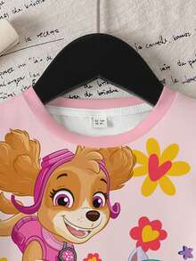 SHEIN | PAW Patrol 女童休闲可爱狗狗印花圆领短袖T恤，夏季 - 白色 - 查看 4