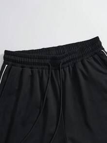 Manfinity Hypemode Men's Letter Print Round Neck Short Sleeve T-Shirt And Drawstring Shorts 2 Pieces Set,Black Summer Streetwear Gym Athletic Sport Casual Suit - Black - View 4