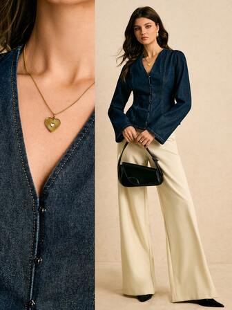 Poéselle Damblus med lång ärm och enfärgad, casual