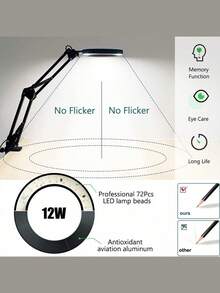 10X Magnifying Glass With Light And Stand, 3 Light Colors & 10 Brightness Levels, 2-In-1 Swing Arm LED Desk Lamp, Metal Arch Swing Arm Design, USB Powered, Switch Control, Suitable For Manicure, Grooming, Embroidery, Reading, Crafts, Repair, Painting - Black - View 11