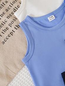 SHEIN 5件套休闲白色针织无袖背心，适合叠穿、外出、休闲穿着、旅行，适合6个月至3岁的男婴。