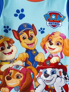 SHEIN | PAW Patrol Young Boy Cartoon Pattern Colorblock Short Sleeve Top And Shorts Snug Fit Pajamas Set - Blue - View 6