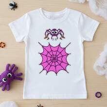 Camiseta estampada, estampado cute sweet brainrot spider web araña arañita , playera manga corta cuello redondo para niña, blusa gráfica corte regular casual elástica. Ajuste cómodo para uso diario de los infantes. - Blanco - Ver 2