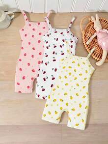 SHEIN Baby Girls Comfortable Fruit Print Romper - Multicolor - View 10