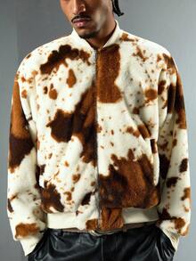 ROMWE MEN Street Life Chaqueta casual de hombre con estampado de vaca, otoño/invierno - Multicolor - Ver 3