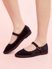 CUCCOO DOLLMOD Women's Black Elegant Velvet Classic Comfortable Mary Jane Flat Shoes Spring Shoes - Black - View 4
