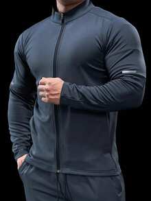 Manfinity Sport PWRUP Men's Spider Print Slim Fit Short Sleeve Athletic T-Shirt Workout Tops Gym Top Compression Shirt Breathable Fitted Shirt Crew Neck Sports Jacket - Dusty Blue - View 1