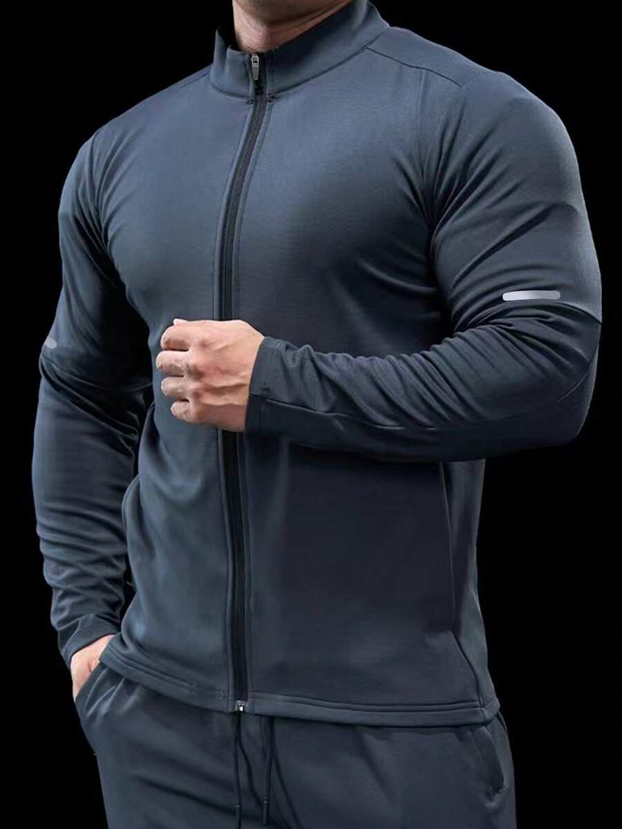 Manfinity Sport PWRUP Men's Spider Print Slim Fit Short Sleeve Athletic T-Shirt Workout Tops Gym Top Compression Shirt Breathable Fitted Shirt Crew Neck Sports Jacket - Dusty Blue - View 1