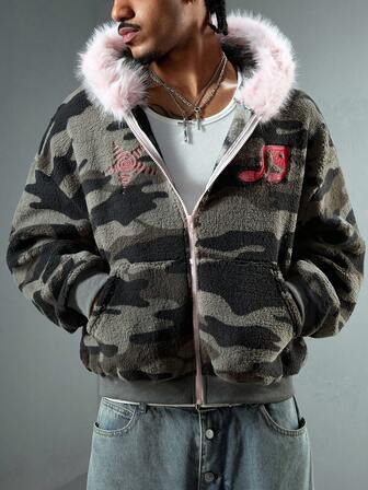 Street Life Felpa con cappuccio in pile con stampa mimetica da uomo, autunno/inverno