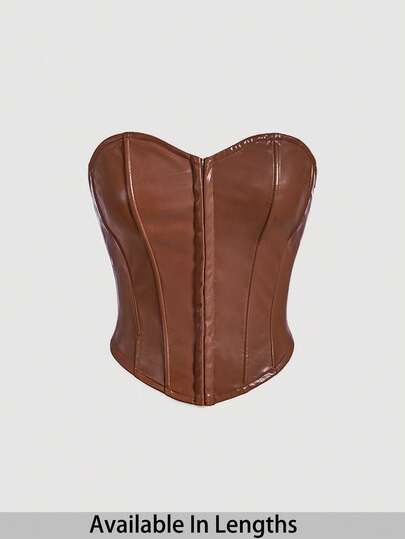 SHEIN Tall CURVE Top tubo negro de cuero sintético (PU) con decoración de botón central frontal, talla grande