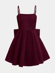 Girlism Tween Girls Velvet Cami Dress Sleeveless Spaghetti Strap Flared Midi Dress With Bow Detail For Party - Black - View 7