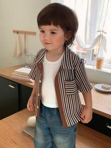 DAZY Polo de manga corta a rayas para niños pequeños, primavera/otoño - Marrón - Ver 3