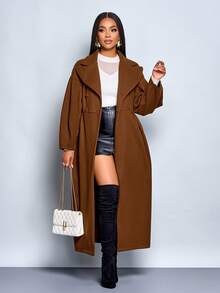 女装秋季外套双排扣灯笼袖羊毛大衣套装女装冬季女士休闲性感优雅 - 棕色 - 查看 5