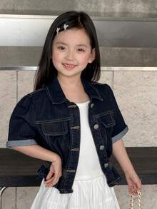 DAZY Young Girls Washed Casual Korean Style Retro Denim Blouse