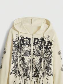 ROMWE Grunge Punk Women's Retro Y2K Vine Cross PUNK Loose Sweatshirt Sweatshirt - Apricot - View 3