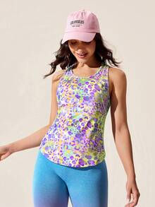 Core Rhythm Áo tank top thể thao không tay dáng ôm, phối lưới, in họa tiết nhiều màu sắc, chất liệu Dopamine. - Nhiều màu - Xem 4