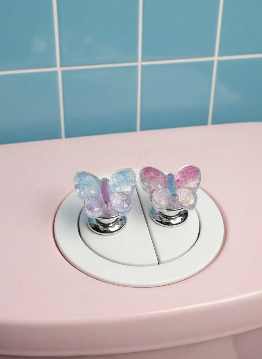 Joivida Colorful Butterfly Toilet Flush Handle, Convenient Press-Style Bathroom Flush Switch For Nail Technicians With Long Nails