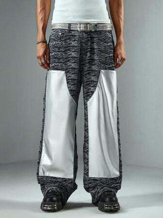 Street Life Jeans larghi e morbidi da uomo con tasche e patchwork in PU argento lucido