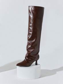 SHUZIA Women's Glamorous Sexy Pointed Toe Kitten Heel Over-Knee Boots - Chocolate Brown - View 2