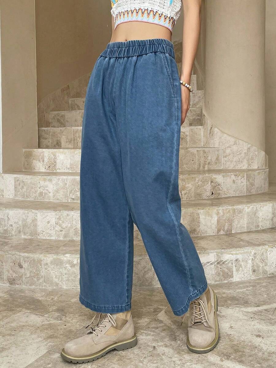 FRIFUL Quần Jeans Denim Màu Trơn Thường Ngày Cho Nữ - Màu xanh lam - Xem 1