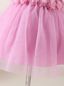 Glamorique Kids 女婴花卉装饰网纱拼接连衣裙，优雅婚礼 - 粉色 - 查看 5