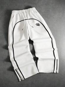 PAVTROS 男士五角星印花抽绳腰带口袋阔腿宽松休闲运动裤 - 白色 - 查看 1
