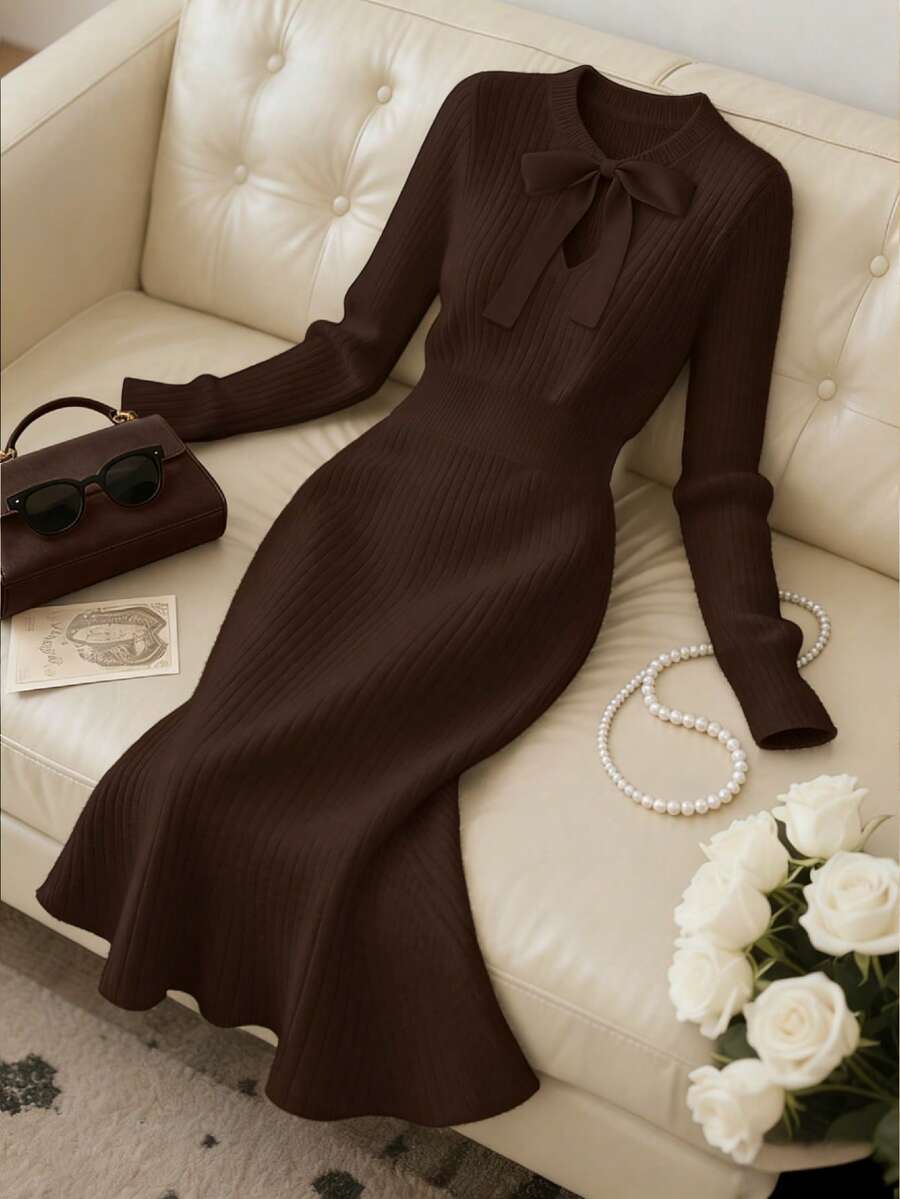 Franclia New Stylish & Elegant High-Quality Women Knitted Sweater Dress, Versatile For Autumn