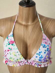 Swim Mod 3pcs Women's Summer Ditsy Floral Patchwork Triangle Top & Ruched Drawstring Skirt Swimwear Set - Multicolor - View 8