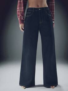 Denimoi Pocket Detail Straight Leg Denim Jeans Fashion Jeans Statement Jeans Streetwear