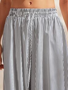 Easelle Women's Casual Color-Blocked Striped Woven Pants, Lantern Pants, Wide-Leg Pants, Striped Yarn-Dyed Drawstring Waist, Spring/Summer Holidays - Black and White - View 8