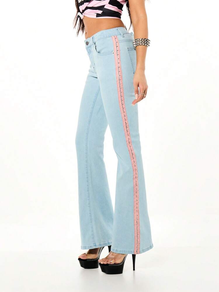 SUMWON WOMEN Low Rise Denim Jeans With Pink Side Stripe For Valentine