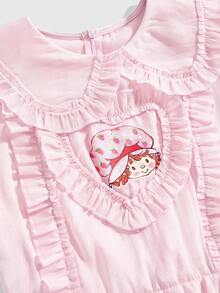 Strawberry Shortcake | ROMWE Robe courte à manches bouffantes mignonne et douce de style Lolita Kawaii - Rose bonbon - Voir 3