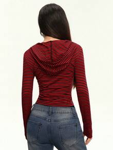 Rina Fox Women's Autumn Letter & Striped Long Sleeve Zip-Up Casual Sweatshirt, Christmas - Red - View 3