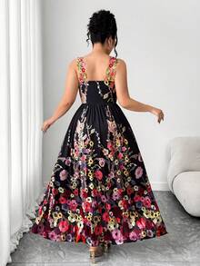 Elenzga Plus Size Women's Spaghetti Strap Dress, Elegant Lady Style Evening Gown, Waist Cinching, Slimming - Black - View 3